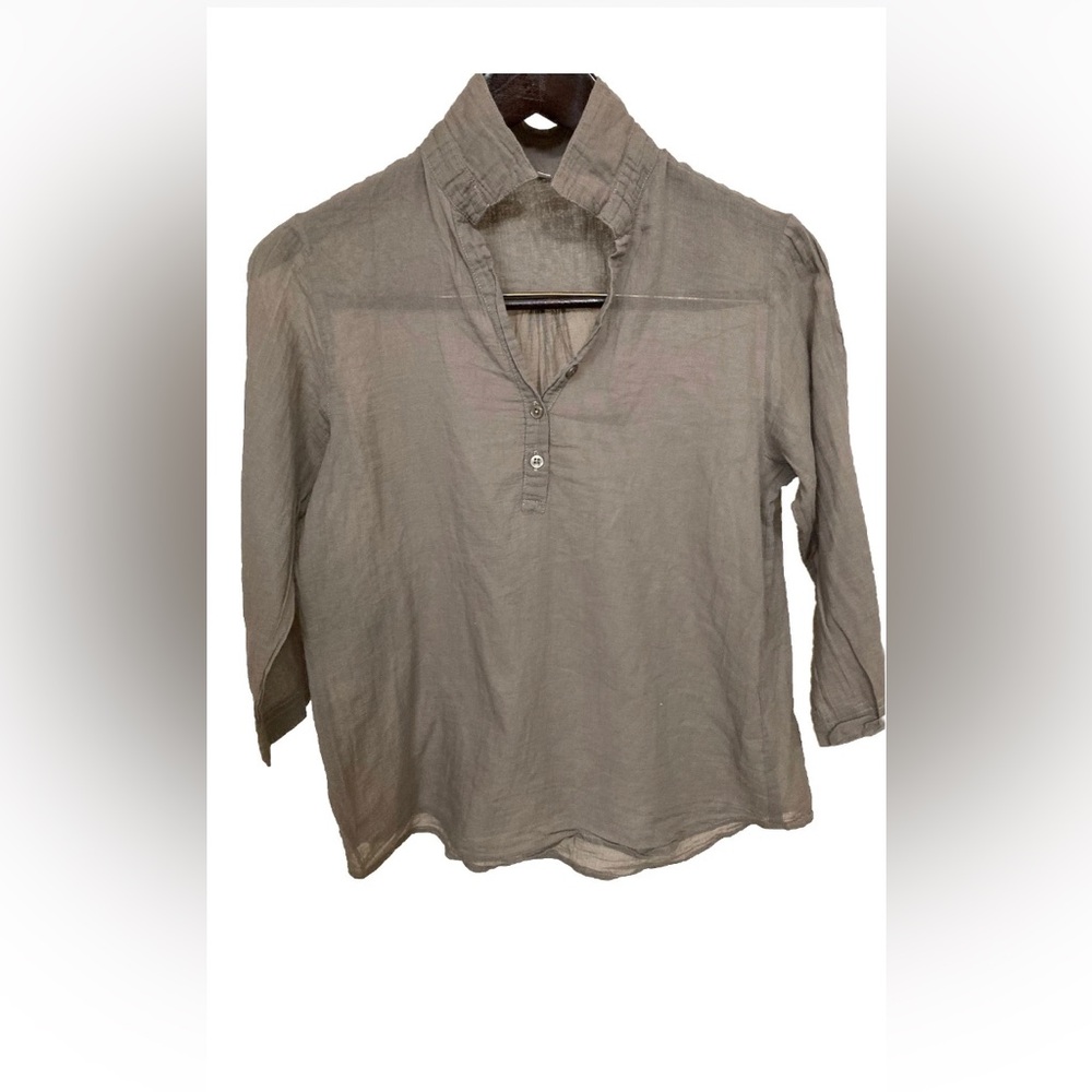 Muji button up shirt Petite XS /S 100% Muslin Sheer Cotton brown long sleeve